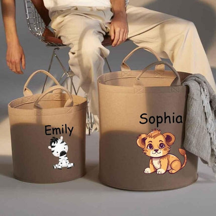 Personalised Safari Jungle Themed Bag, Custom Name Printed Toy Storage Bag