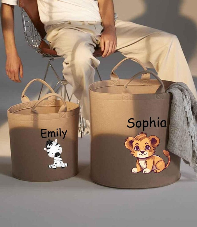 Personalised Safari Jungle Themed Bag, Custom Name Printed Toy Storage Bag