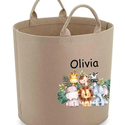 Personalised Safari Jungle Themed Bag, Custom Name Printed Toy Storage Bag