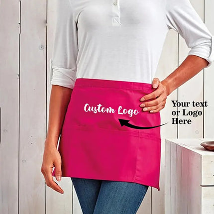 Personalised Short Apron, Custom Name /Logo Printed Aprons, Cocktail Bar Apron