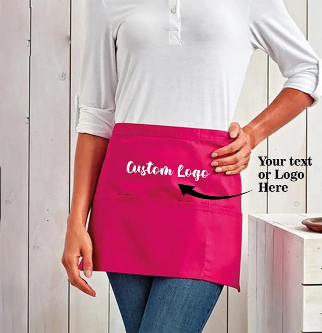 Personalised Short Apron, Custom Name /Logo Printed Aprons, Cocktail Bar Apron