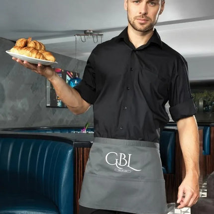 Personalised Short Apron, Custom Name /Logo Printed Aprons, Cocktail Bar Apron