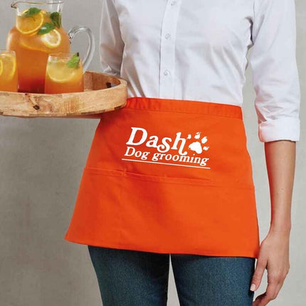 Personalised Short Apron, Custom Name /Logo Printed Aprons, Cocktail Bar Apron