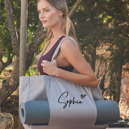 Personalised Organic Yoga Tote Bags, Custom Name Printed Bags, Fitness Lover Gift