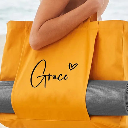 Personalised Organic Yoga Tote Bags, Custom Name Printed Bags, Fitness Lover Gift