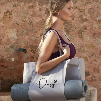 Personalised Organic Yoga Tote Bags, Custom Name Printed Bags, Fitness Lover Gift