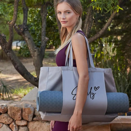 Personalised Organic Yoga Tote Bags, Custom Name Printed Bags, Fitness Lover Gift