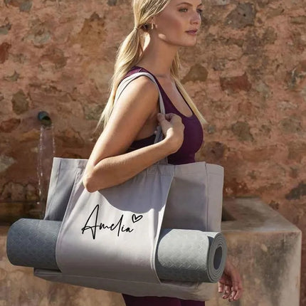 Personalised Organic Yoga Tote Bags, Custom Name Printed Bags, Fitness Lover Gift