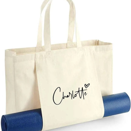 Personalised Organic Yoga Tote Bags, Custom Name Printed Bags, Fitness Lover Gift