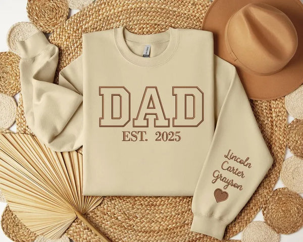 Embroidered Dad Sweatshirt, Personalized Kids Name on Sleeve, Gift for Dad, Father’s Day Gift, Dad Crewneck, New Dad Presents, Gifts for Him