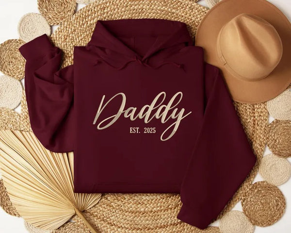Daddy Est 2025 Hoodies, New Dad Hoodie for First Father's Day, Personalised Baby Announcement Gifts, New Dad Hooded Sweaters, Gifts for Him