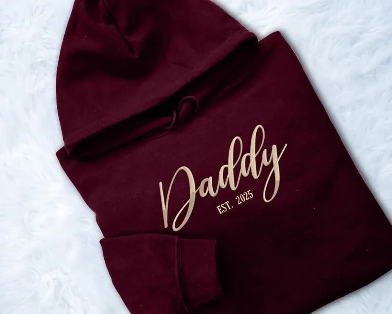 Daddy Est 2025 Hoodies, New Dad Hoodie for First Father's Day, Personalised Baby Announcement Gifts, New Dad Hooded Sweaters, Gifts for Him