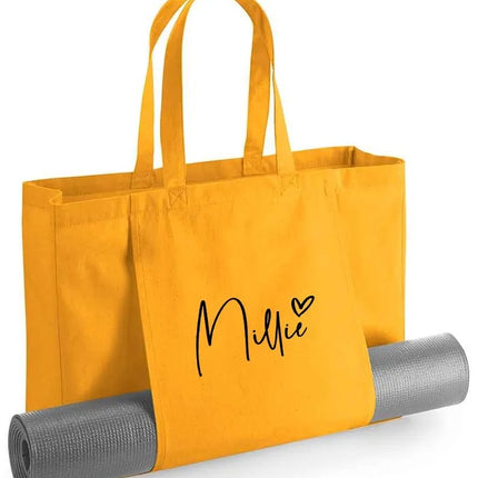Personalised Organic Yoga Tote Bags, Custom Name Printed Bags, Fitness Lover Gift