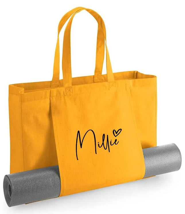 Personalised Organic Yoga Tote Bags, Custom Name Printed Bags, Fitness Lover Gift