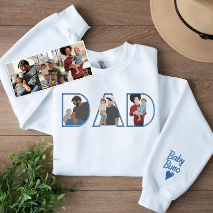 Embroidered Dad Sweatshirt with Kid Portrait, Personalised Father’s Day Gift from Kids, Custom Sketch Jumper, Photo Outline Dad Sweatshirt