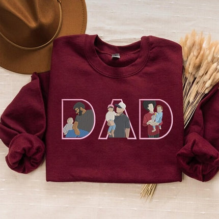 Embroidered Dad Sweatshirt with Kid Portrait, Personalised Father’s Day Gift from Kids, Custom Sketch Jumper, Photo Outline Dad Sweatshirt