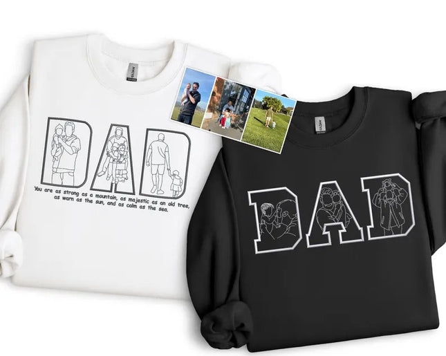 Personalised Dad Outline Portrait Sweatshirt, Custom Embroidered Photo Hoodies, Father's Day Gifts, Matching Family Gifts, Gifts for New Dad