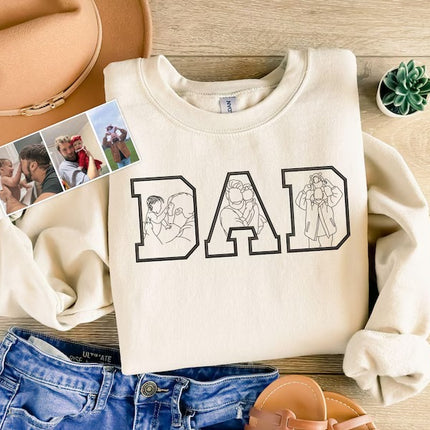 Personalised Dad Outline Portrait Sweatshirt, Custom Embroidered Photo Hoodies, Father's Day Gifts, Matching Family Gifts, Gifts for New Dad