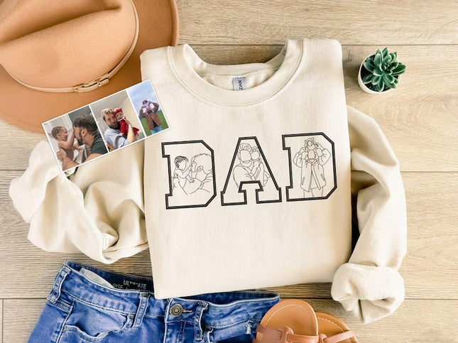 Personalised Dad Outline Portrait Sweatshirt, Custom Embroidered Photo Hoodies, Father's Day Gifts, Matching Family Gifts, Gifts for New Dad