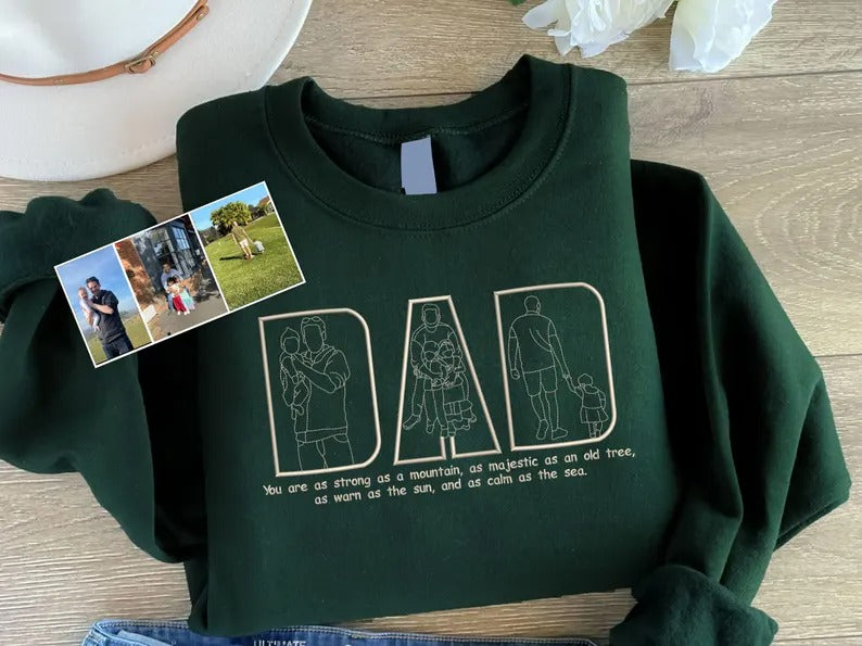 Personalised Dad Outline Portrait Sweatshirt, Custom Embroidered Photo Hoodies, Father's Day Gifts, Matching Family Gifts, Gifts for New Dad