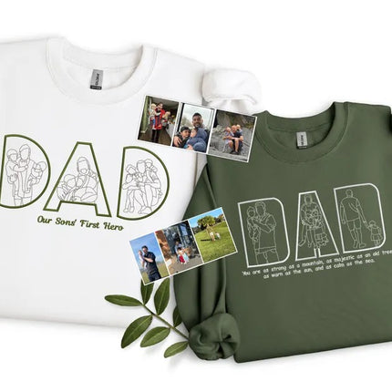 Personalised Dad Outline Portrait Sweatshirt, Custom Embroidered Photo Hoodies, Father's Day Gifts, Matching Family Gifts, Gifts for New Dad