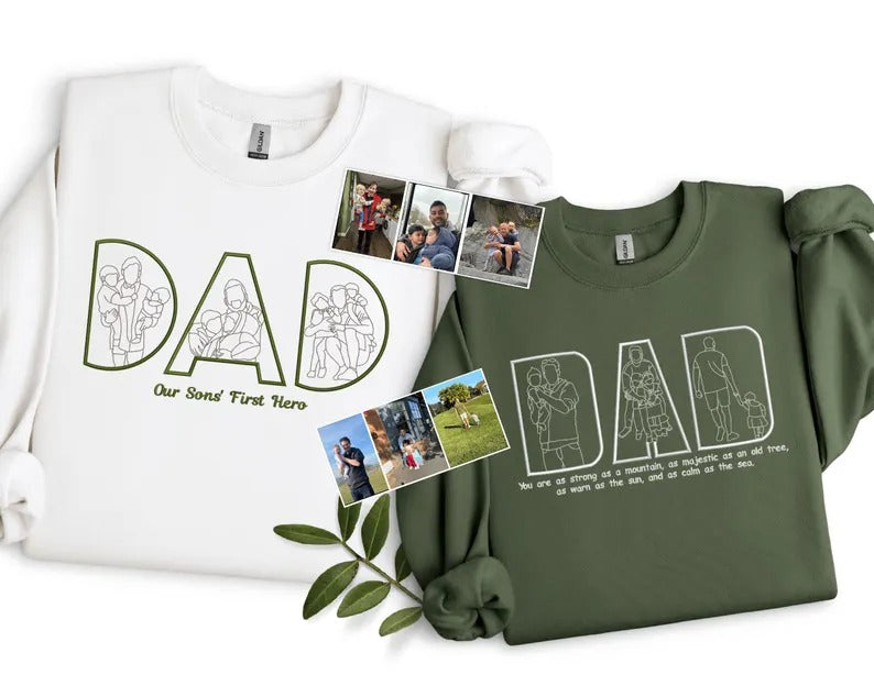 Personalised Dad Outline Portrait Sweatshirt, Custom Embroidered Photo Hoodies, Father's Day Gifts, Matching Family Gifts, Gifts for New Dad