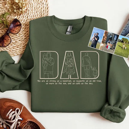 Personalised Dad Outline Portrait Sweatshirt, Custom Embroidered Photo Hoodies, Father's Day Gifts, Matching Family Gifts, Gifts for New Dad