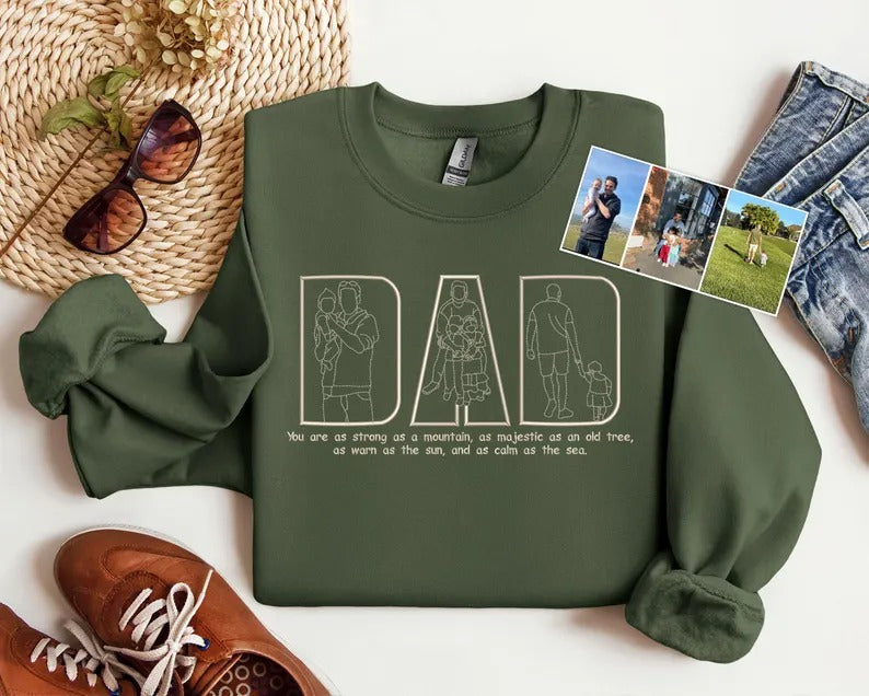 Personalised Dad Outline Portrait Sweatshirt, Custom Embroidered Photo Hoodies, Father's Day Gifts, Matching Family Gifts, Gifts for New Dad