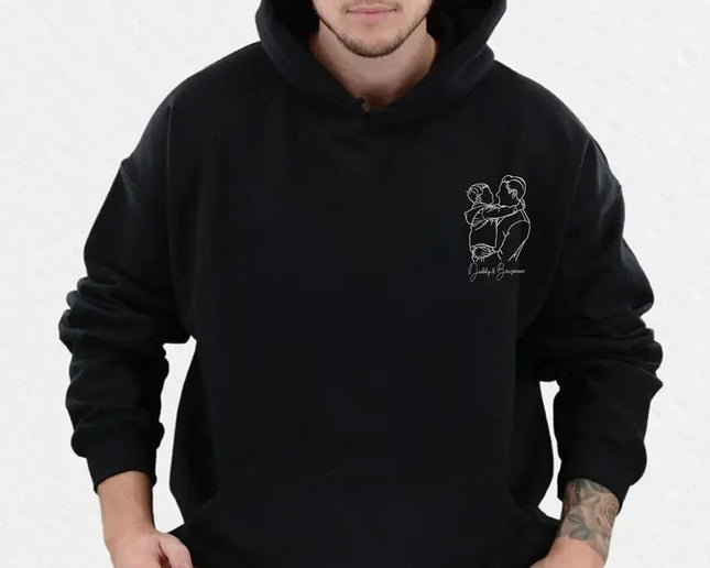 Custom Dad Portrait Hoodie with Kids' Names, Gift for Dad from Children, Gift for Him
