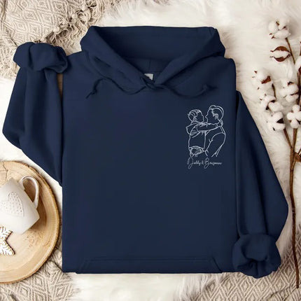 Custom Dad Portrait Hoodie with Kids' Names, Gift for Dad from Children, Gift for Him