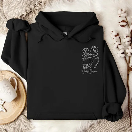 Custom Dad Portrait Hoodie with Kids' Names, Gift for Dad from Children, Gift for Him