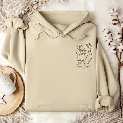 Custom Dad Portrait Hoodie with Kids' Names, Gift for Dad from Children, Gift for Him