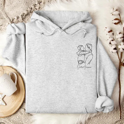 Custom Dad Portrait Hoodie with Kids' Names, Gift for Dad from Children, Gift for Him