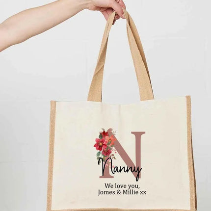 Custom Grandma Tote Bag, Personalised Nanny Printed Shopping Bag, Grandparent Gift