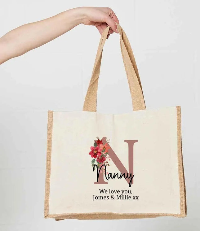 Custom Grandma Tote Bag, Personalised Nanny Printed Shopping Bag, Grandparent Gift