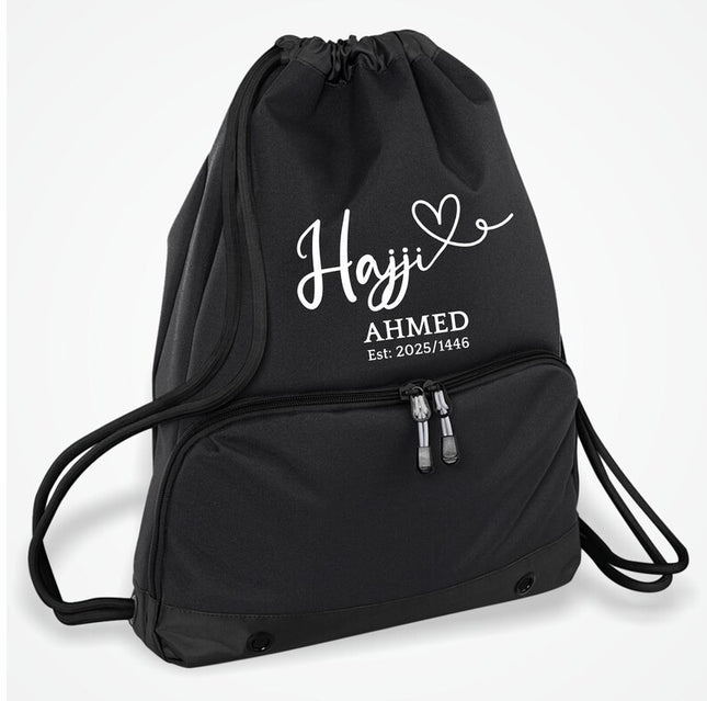 Hajji Hajja Travel Sack, Personalised Hajj Bag with Custom Name and Est Date