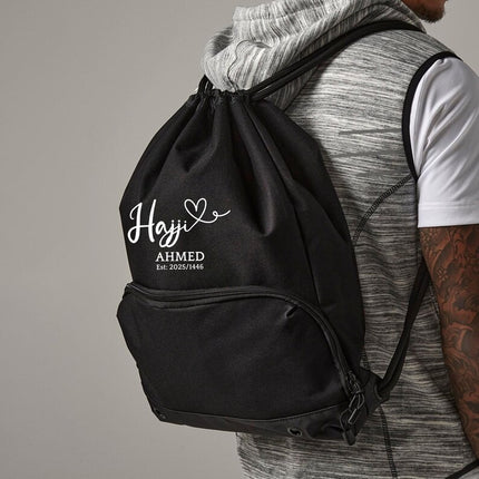 Hajji Hajja Travel Sack, Personalised Hajj Bag with Custom Name and Est Date