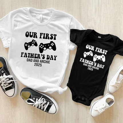 Personalised Our First Fathers Day T Shirt, 1st fathers Day Dad & Kids Matching Shirt