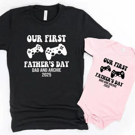 Personalised Our First Fathers Day T Shirt, 1st fathers Day Dad & Kids Matching Shirt