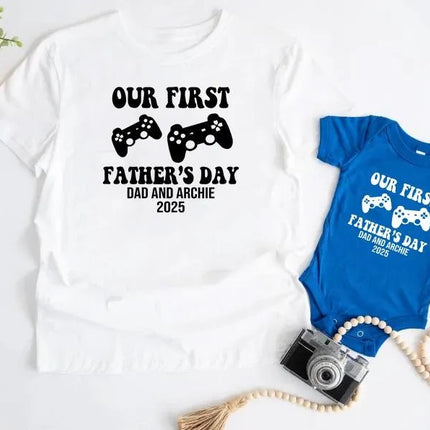 Personalised Our First Fathers Day T Shirt, 1st fathers Day Dad & Kids Matching Shirt