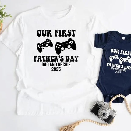 Personalised Our First Fathers Day T Shirt, 1st fathers Day Dad & Kids Matching Shirt