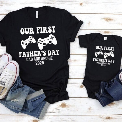 Personalised Our First Fathers Day T Shirt, 1st fathers Day Dad & Kids Matching Shirt