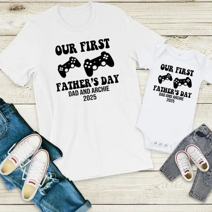 Personalised Our First Fathers Day T Shirt, 1st fathers Day Dad & Kids Matching Shirt