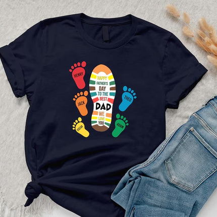 Personalised Dad and Kids Footprints Shirt, Custom Kids Name Printed Shirt, Gift for Him