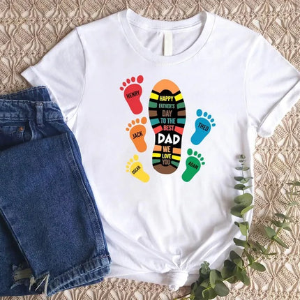 Personalised Dad and Kids Footprints Shirt, Custom Kids Name Printed Shirt, Gift for Him