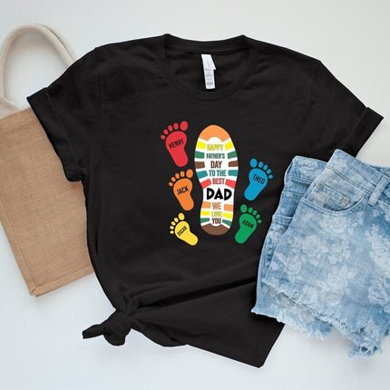 Personalised Dad and Kids Footprints Shirt, Custom Kids Name Printed Shirt, Gift for Him