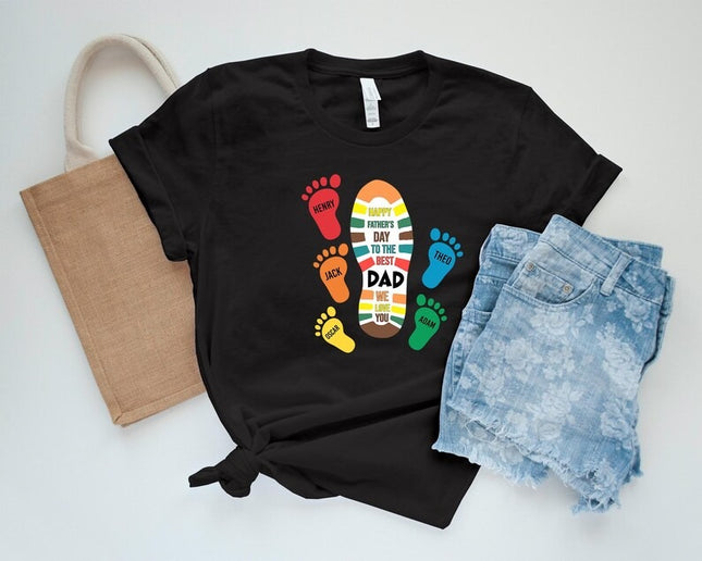 Personalised Dad and Kids Footprints Shirt, Custom Kids Name Printed Shirt, Gift for Him