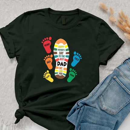 Personalised Dad and Kids Footprints Shirt, Custom Kids Name Printed Shirt, Gift for Him