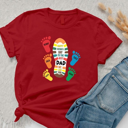 Personalised Dad and Kids Footprints Shirt, Custom Kids Name Printed Shirt, Gift for Him