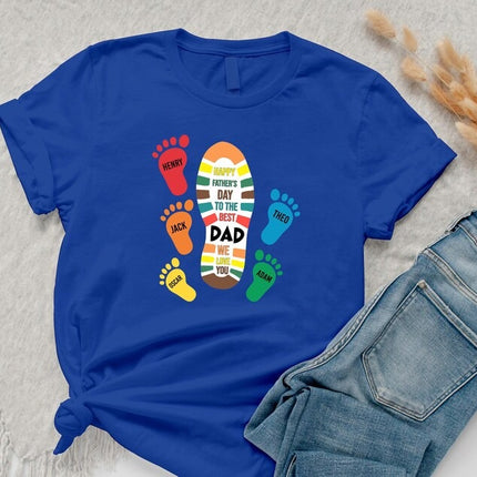 Personalised Dad and Kids Footprints Shirt, Custom Kids Name Printed Shirt, Gift for Him